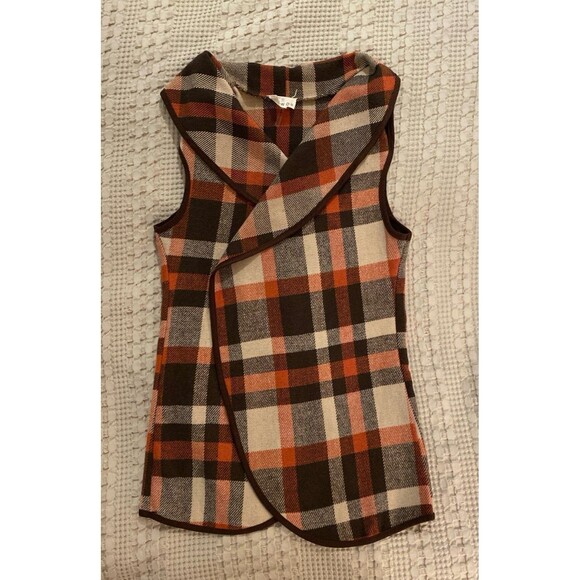 ETWO Woman’s Vest Size Small Rust Brown Cream Plaid Versatile Stylish Warm - Picture 2 of 11
